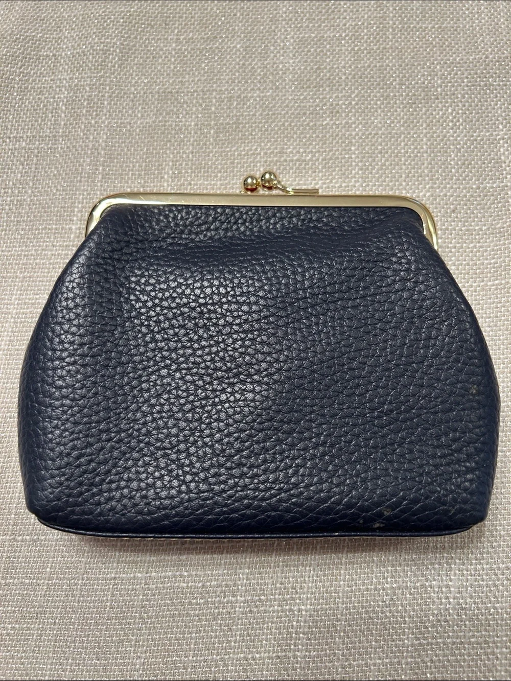Dooney & Bourke Black Pebbled Leather Kiss-Lock Coin Purse with Gold Frame